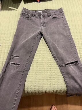 Vans Women's Washed Charcoal Ripped Skinny Jeans